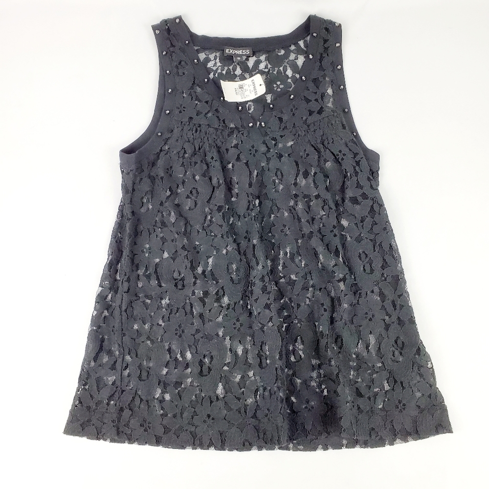 Express Womens XS Lace Floral Black Tank Top